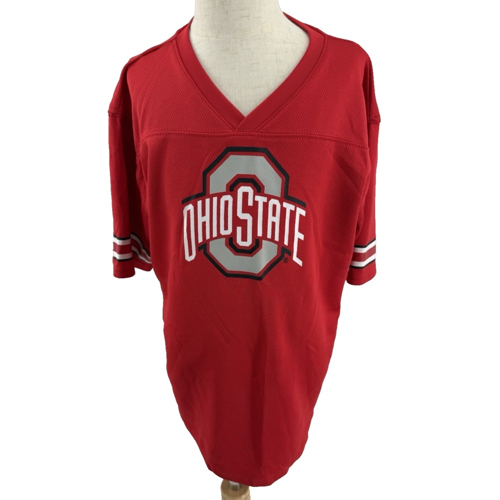 Team Athletics Ohio State Buckeyes Kids Red Mesh Jersey Size L 12/14 V-Neck Logo